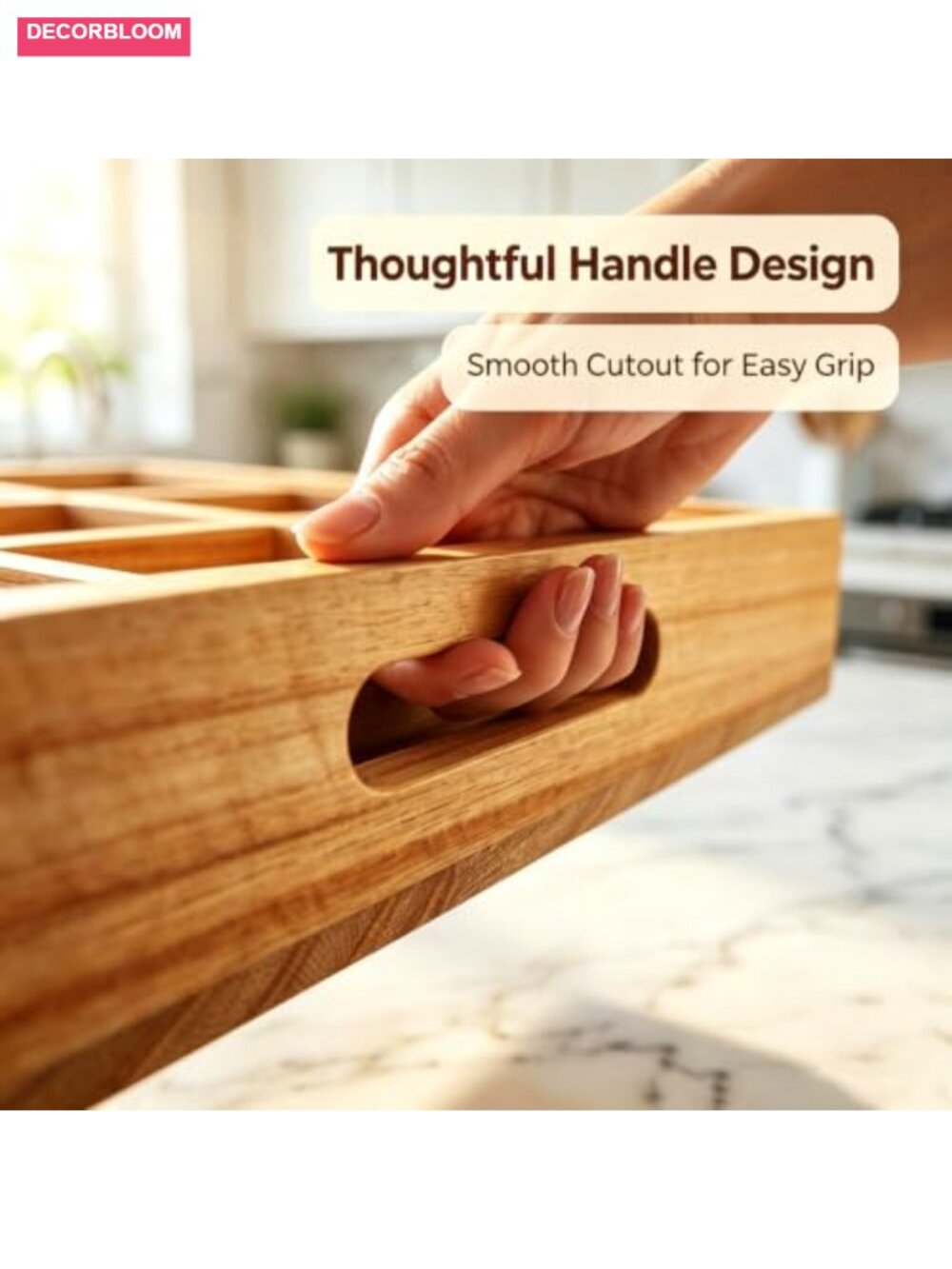Natural Paulownia Wood Serving Tray 9-Compartment with Handles - Picture 6 of 6
